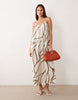 Vila linen touch cami maxi dress in brown floral print