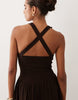 crinkle built up cross back midi dress in chocolate