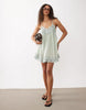 v-neck cami mini dress with lace trim in green