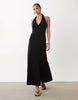 broderie halter midi dress in black