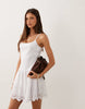 Mango 100% cotton strappy mini dress with embroidered skirt in white