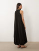 sleeveless maxi dress with puff hem in black