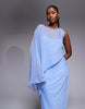 asymmetric draped one batwing sleeve maxi dress in light blue