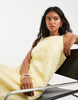 PIECES square neck broderie maxi dress in pastel yellow