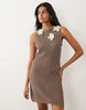 knit 3D floral mini dress in mocha