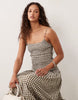 crinkle maxi sundress with shirred dropped waist in olive and cream gingham