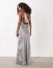 Vero Moda halterneck scoop front satin maxi dress in silver