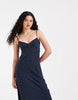 Hollister twist bust slip midi dress in navy polka dot print