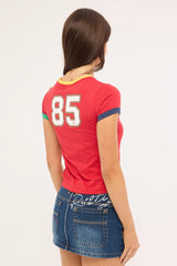 Rusty 3 Tone Contrast Ringer Baby Tee Red