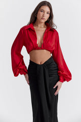 cherry silk blouson top