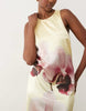 YAS placement orchid print satin racer maxi dress in pale yellow