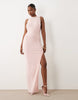 Oh Polly modal halter neck open back detail lace trim maxi dress in blush pink